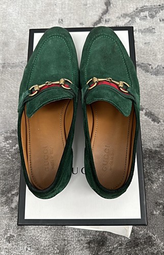 Authentic Gucci Web Gold Horsebit Green Suede Mens Loafer US8.5 EU42 UK8 - Picture 4 of 8