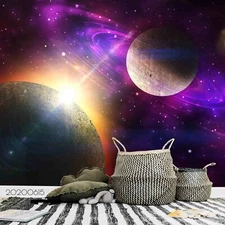 3D Space Planet Wallpaper Wall Mural Removable Self-adhesive Sticker