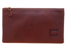 Genuine Leather Zippered Bag, Bank Deposit Travel Pencil Pouch Utility Organizer