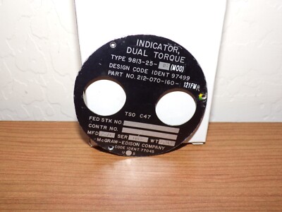Bell Helicopter Dual Torque Indicator Face Plate 212-070-160-121FM Type ...
