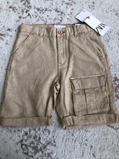 New Zara Boys Cotton Linen Blend Vintage Shorts Size 9 Beige Light Khaki