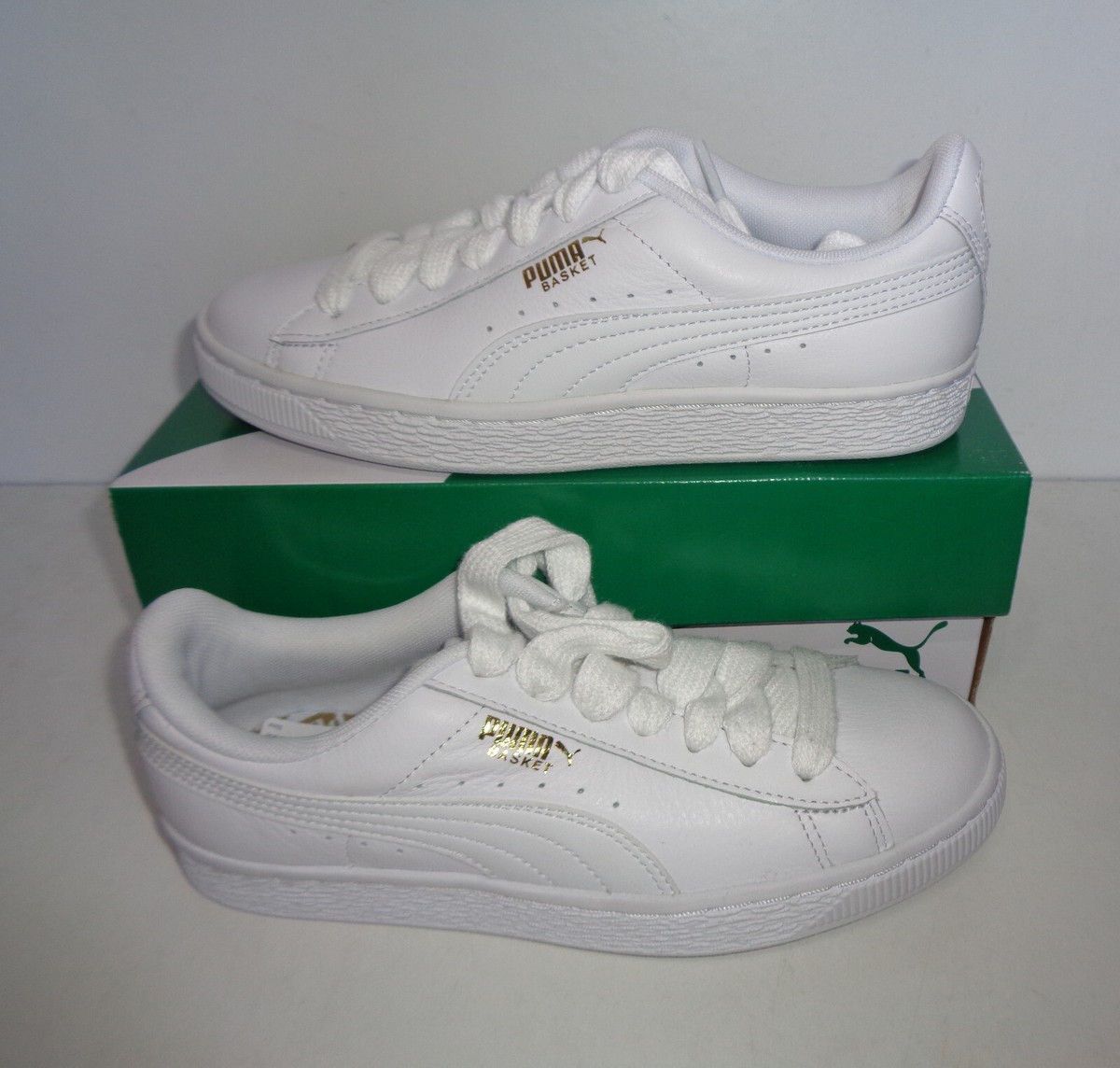 Puma New Girls Junior Leather White Casual Trainers Shoes RRP £85