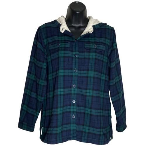 LL Bean Fleece Lined Flannel Hoodie Womens XS Petite Scotch Plaid Jacket Cotton