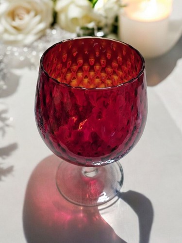 WUNDERSCHÖNE bauchige Vase XL Cognacglas Vintage Überfang Glas Deko Rot Muster - Bild 2 von 6