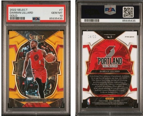 2022 Panini Select #7 Damian Lillard Gold SSP /10 PSA 10 GEM Portland - Picture 3 of 3