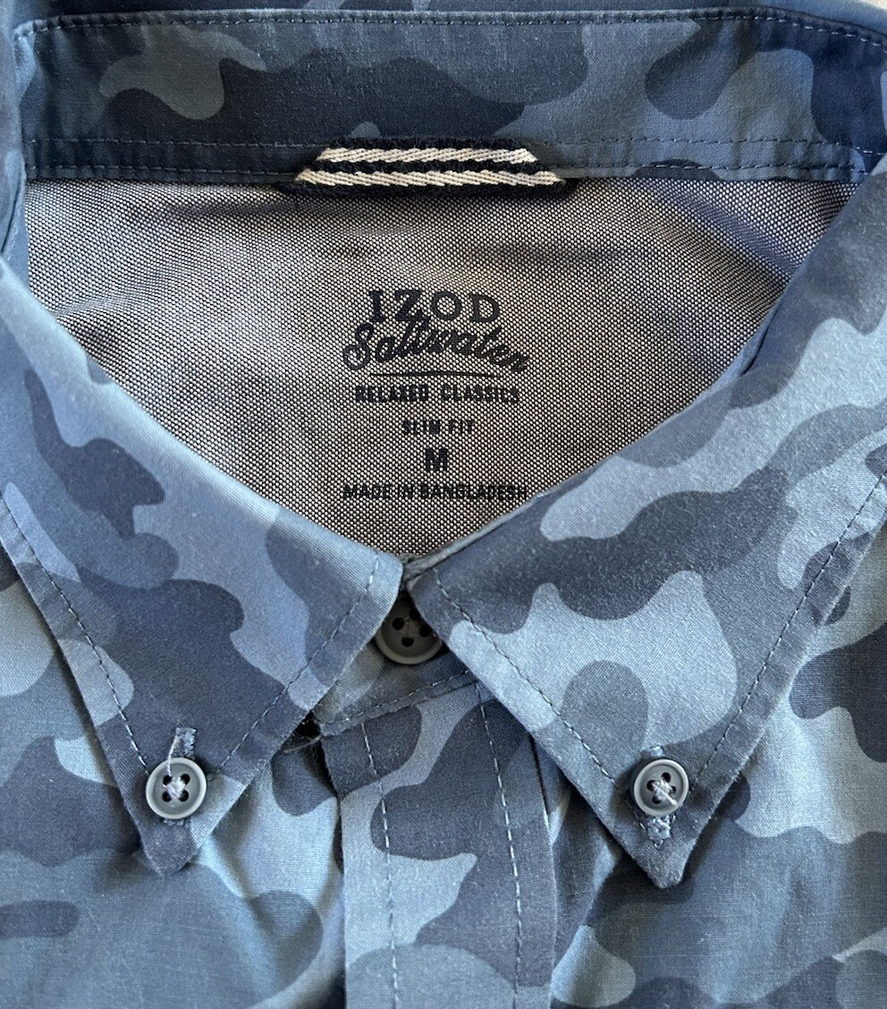RARE IZOD Saltwater Relaxed Classics Blue Camo Men's Long Sleeve Shirt M image 4
