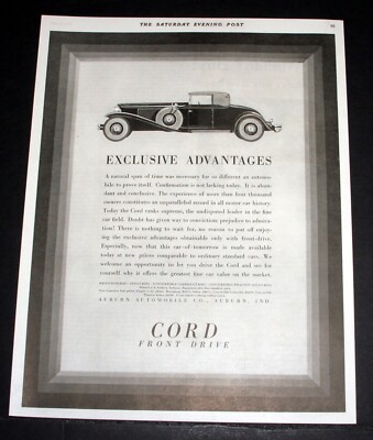 1931 OLD MAGAZINE PRINT AD, AUBURN, CORD FRONT DRIVE AUTOMOBILES ...