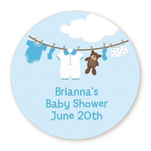 Blue Clothesline It's A Boy - Round Personalized Baby Shower Sticker - 6 sizes - Picture 1 of 5