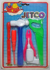 JETCO VTG 80's PLASTIC TOOLS SET WITH HAMMER  SAW MOSC RARE NEW