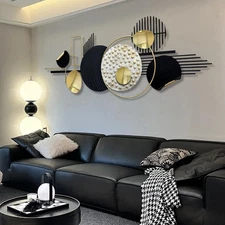 Metal Wall Art Modern Art Black and Gold Boho Living Room Decor Art Abstract Geo