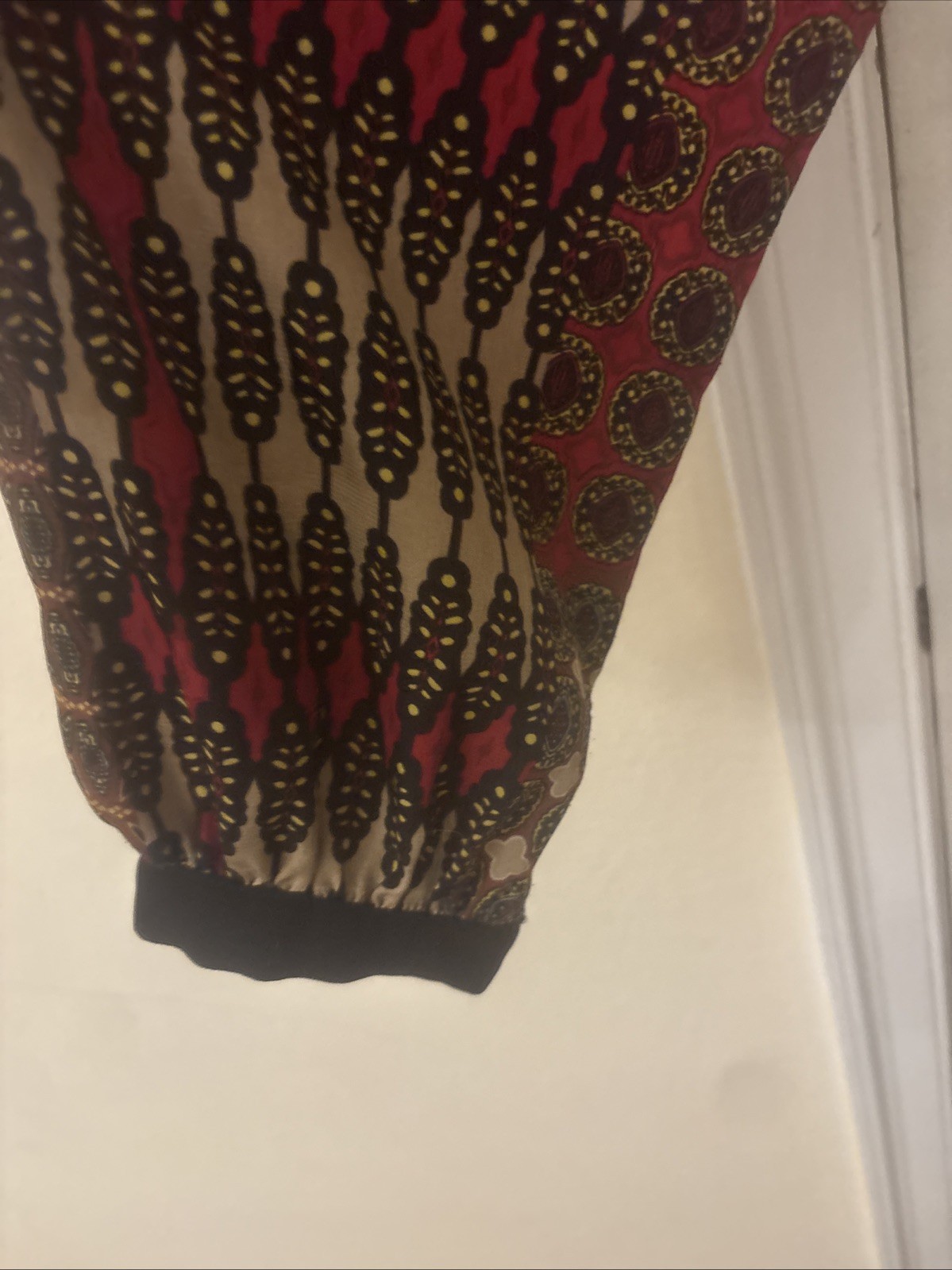 Love21 Black Trim Front Tie Long Sleeve Geometric Career Blouse A