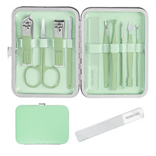 Professional 10-Piece Men's Manicure Set with Luxury Leather Case - Green