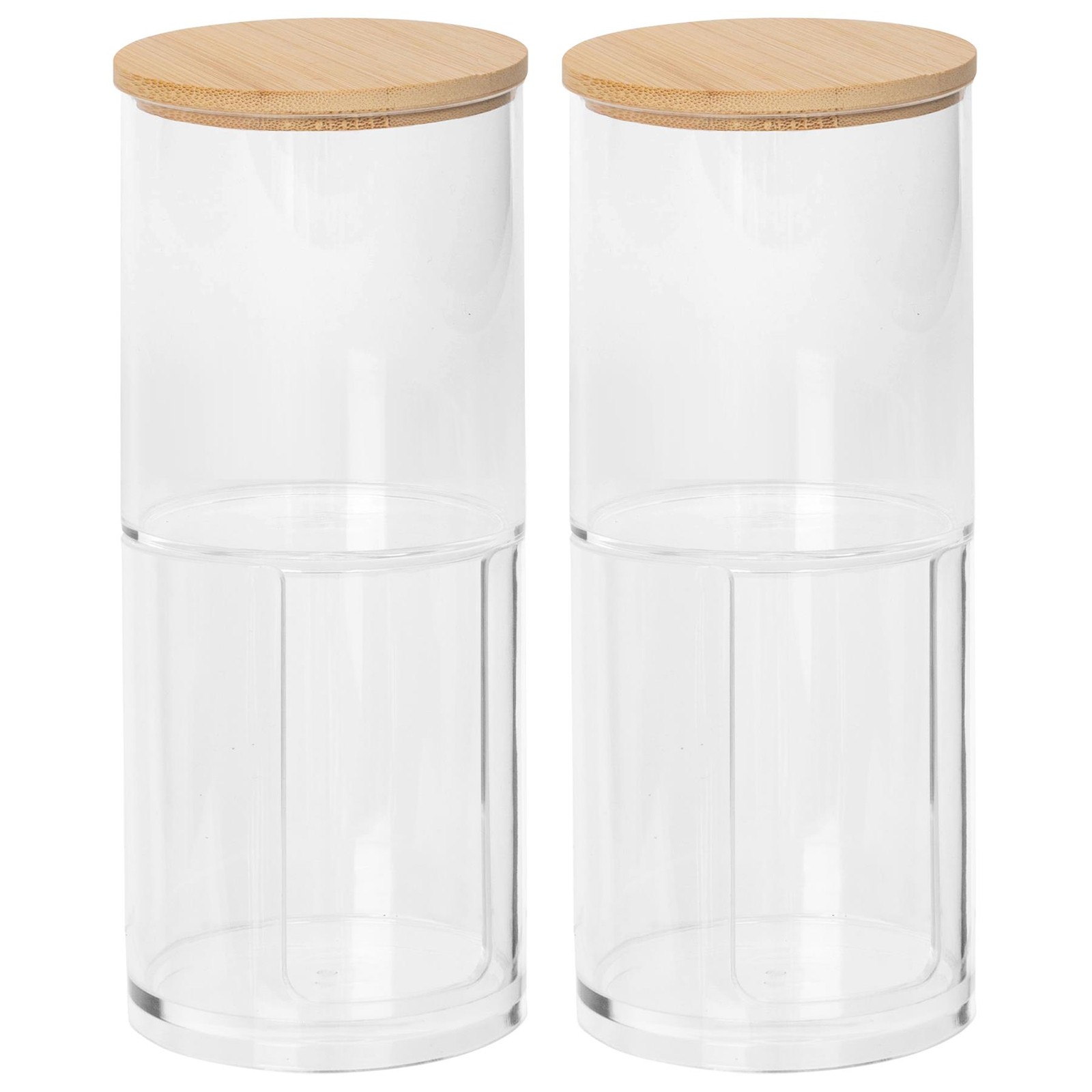 Reusable Plastic Stacking Bathroom Canisters with Bamboo Lid - Pack of 2