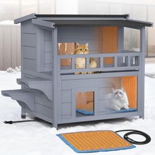 Heated Cat House for Outside - Wooden Outdoor Cat house Weatherproof with Esc...