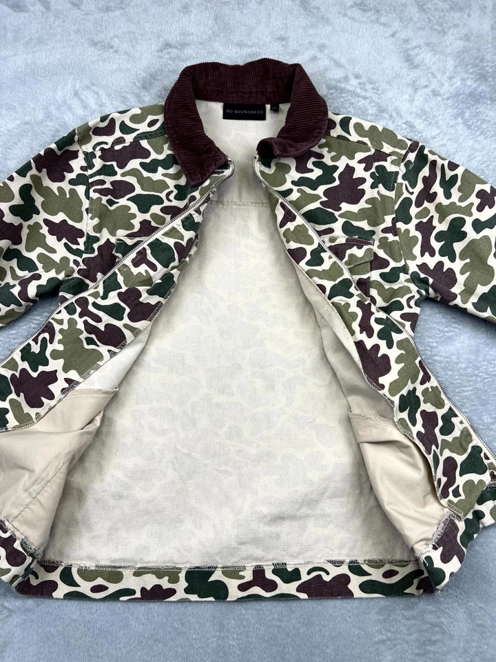 Винтажный Y2K без границ куртка маленький утка камуфляж зеленый холст вельвет сарай - Изображение 4 из 4