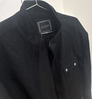 Gucci Black Bomber Jacket Logo Button Zip Men's Size L Designer Short