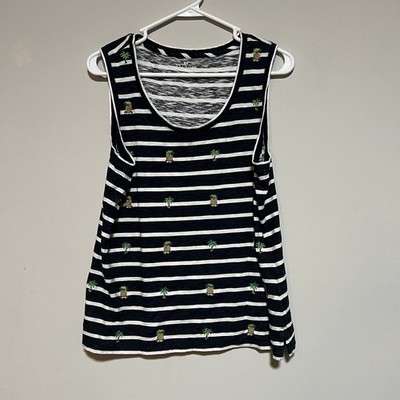 Talbots Women s Size Large Striped Pineapple Print Sleeveless Tank Top 