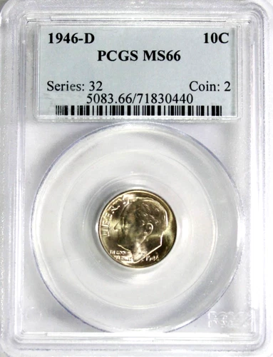 1946-D Roosevelt Dime PCGS MS66 #GA6-40 "90% Silver"