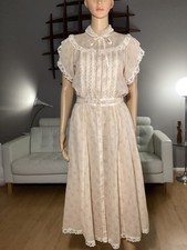Vintage 70's Gunne Sax sheer Floral Peach Lace Prairie Hippie Boho Dress