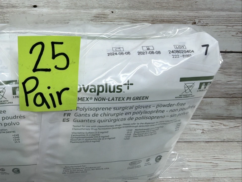 Gammex Surgical Gloves Non-Latex PI Green NovaPlus *25 Pair* Size: 7 *Exp: 8/27* - Image 3 of 4
