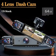 4-Channel Dash Camera 1080P Front Rear Dash Cam Night Vision Adjustable Lens US
