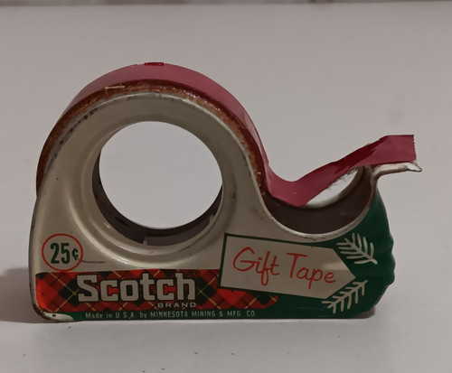 Vintage Scotch Gift Tape Red  1/2"x150" Metal Dispenser 1950s - 25 Cents
