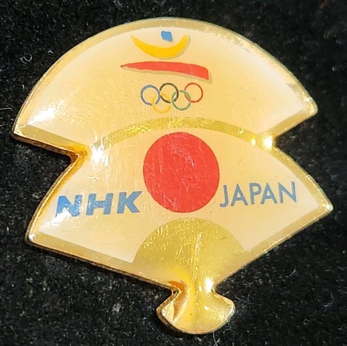 Barcelona 1992 Summer Olympic Game Media Lapel Pin NHK Japan Radio TV Sensu  Fan