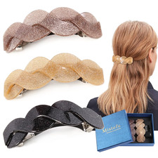 3pcs Large Hair Barrettes for Women Lines Retro Classic Snap French Hair Clips