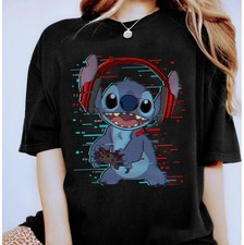Disney T-Shirt Lilo & Stitch Gamer Glitch Headset Cute Unisex #3