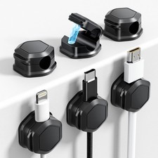 6 Pack Magnetic Cable Clips Cable Smooth Adjustable Cord 6Pack, Black