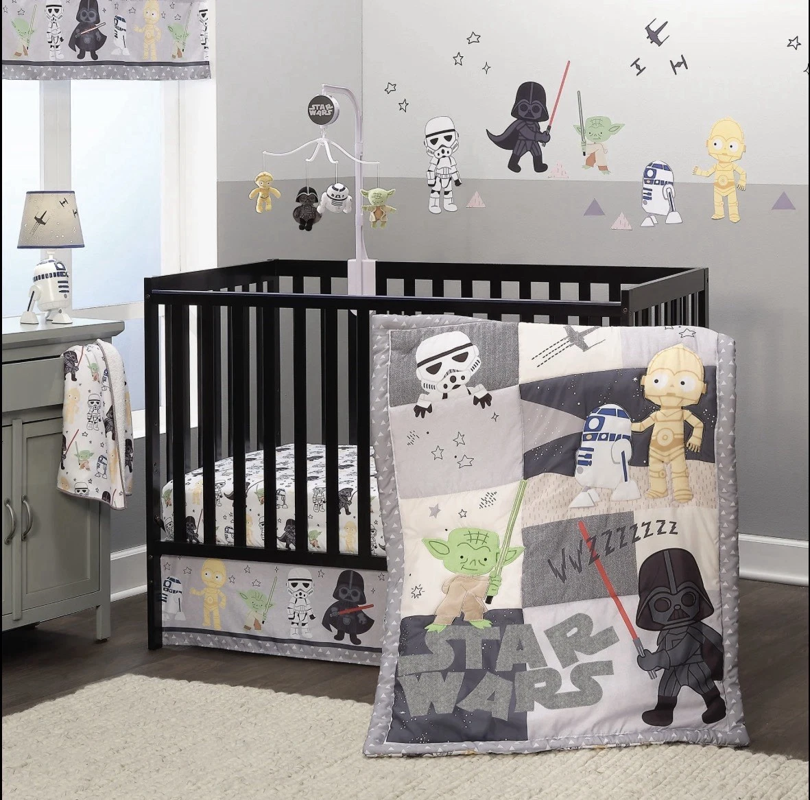 Lambs & Ivy Star Wars Classic 3-Piece Baby Crib Bedding Set - Yoda/Darth Vader
Opens in a new window