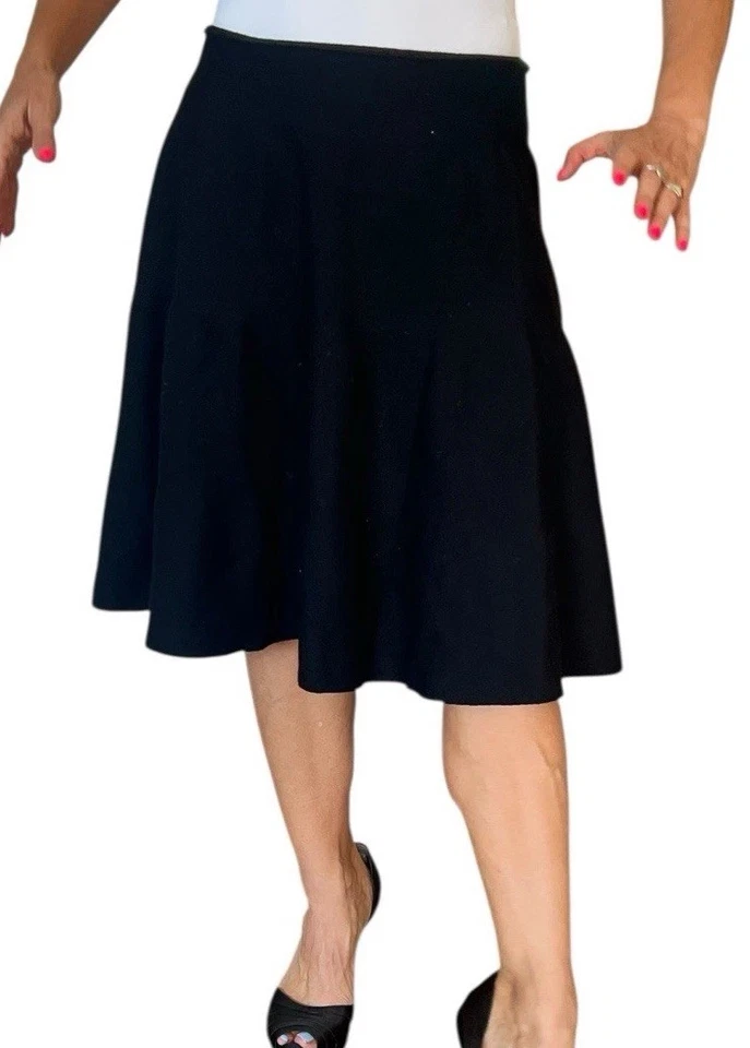 Donna Karan New York DKNY Black Knit Wool Cashmere Flare Mini Skirt Women's M - Image 3 of 4