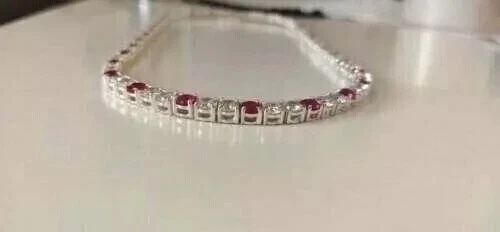 15Ct Round Cut Lab Created Red Ruby 14K White Gold Plated 18" Tennis Necklace - Image 3 of 4