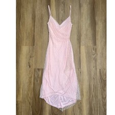 Jessica McClintock Gunne Sax Pink fairy Polka Dot Mesh Midi Dress Vintage 7/8