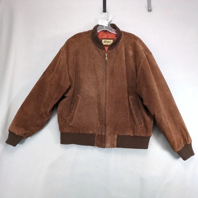 Vintage 90s Rage By Mirage Brown Suede Leather Bomber Jacket Mens XL Oversized