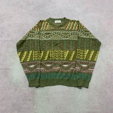Vintage abstract knitted jumper Patterned Grandad knit sweater Men's M