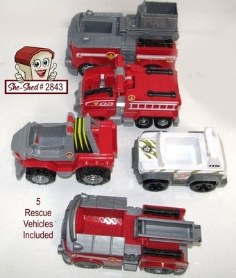 Paw Patrol Marshall 4 pc Team Rescue Vehicles and 1pc Jungle Cruiser Toys VGC