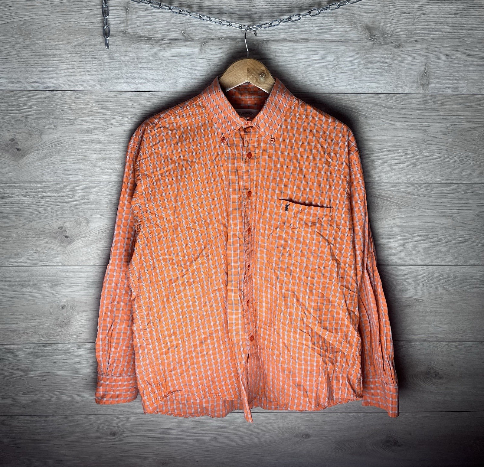 SAINT LAURENT Camicia uomo vintage abbottonata Yves Saint Lauren taglia L 100% cotone