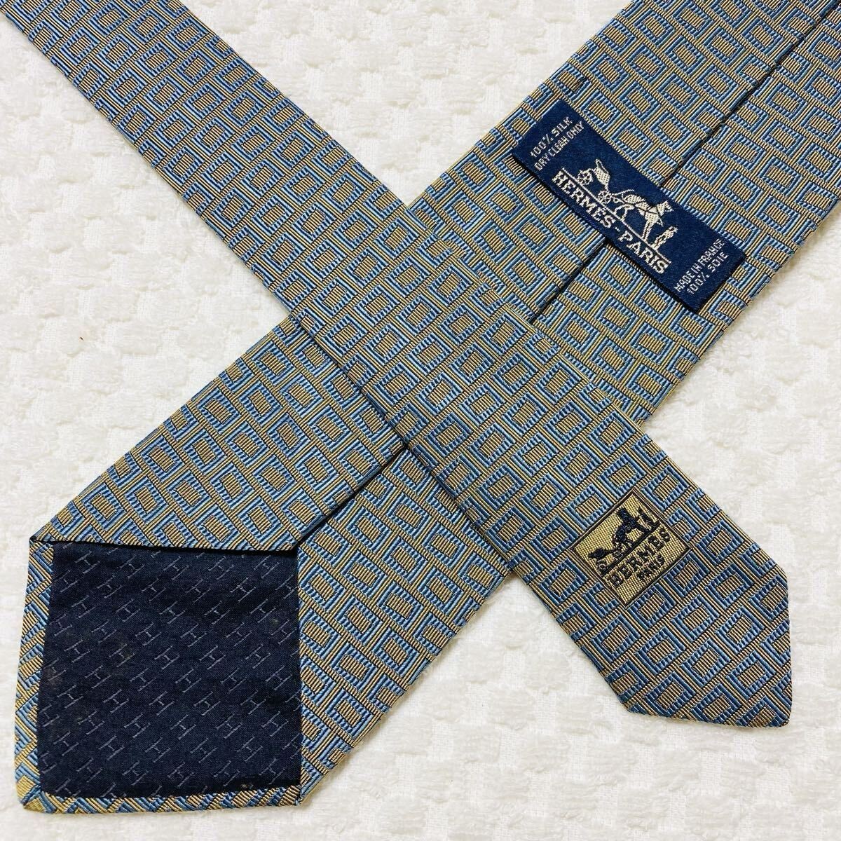 HERMES Tie Checkered Rectangular All Over Pattern… - image 4