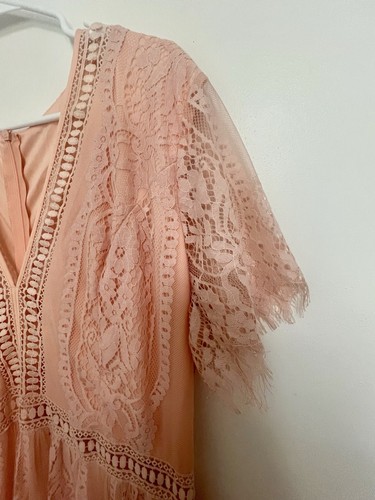 Maxi abito donna scollo a V pizzo floreale matrimonio SL damigella sera festa nuovo senza etichette - Foto 4 di 10
