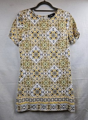 Lulus Dandy Lion Yellow Printed Short Sleeve Lined Mini Dress Sm Pit To Pit 18in