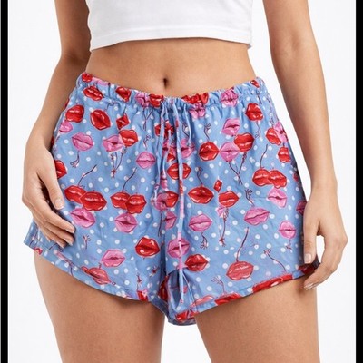 Celebrate Valentine s Day Lips Print Pajama Shorts | Size M (8 10)