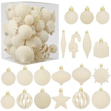 Velvet Christmas Ball Ornaments, 50 Pcs Cream Hanging Balls Flocked for Xmas ...