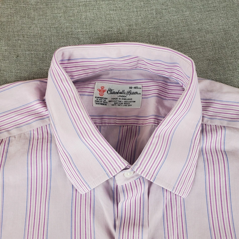Camisa Turnbull & Asser Hombre 18 Púrpura Rayas Abotonada Manga Larga Puño Francés  Foto 4 de 4