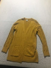 Cozy Co. Casual Sweater Womens M/L Large Mustard Cable Knit Long Sleeve Pockets