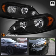 Black Fits 2006-2013 Chevy Impala 2006-2007 Monte Carlo Headlights Lamps LH+RH