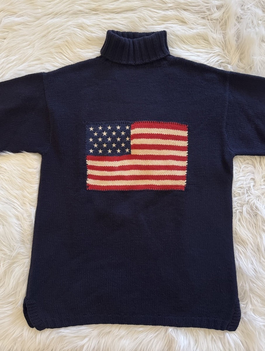 Ralph Lauren Country Cashmere American Flag Sweater USA Knit