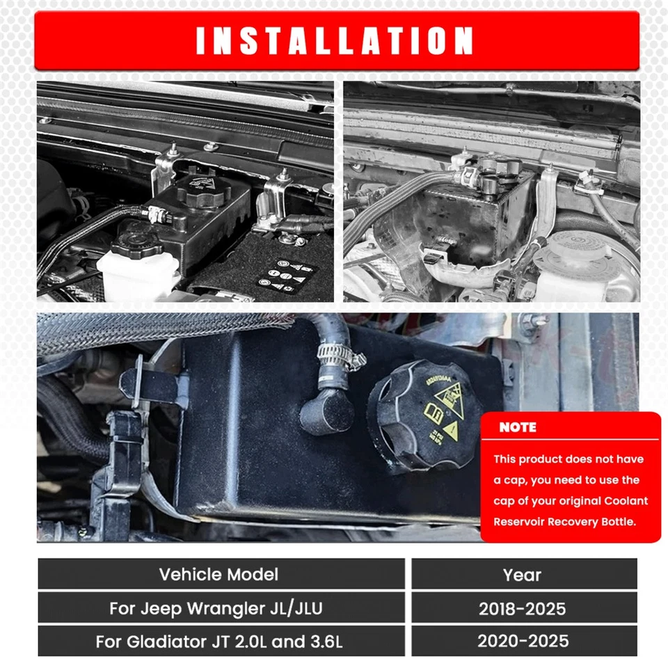 Engine Coolant Reservoir For Jeep Wrangler JL/JLU 2018-2025 Gladiator JT 2020-25 - Image 4 of 4