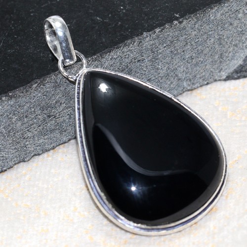 Black Onyx 925 Silver Plated Gemstone Handmade Pendant 2" Modern Gifts AU t584