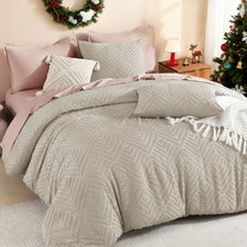Litanika Comforter King Size Set Oatmeal, 3 Pieces Boho Tufted Farmhouse